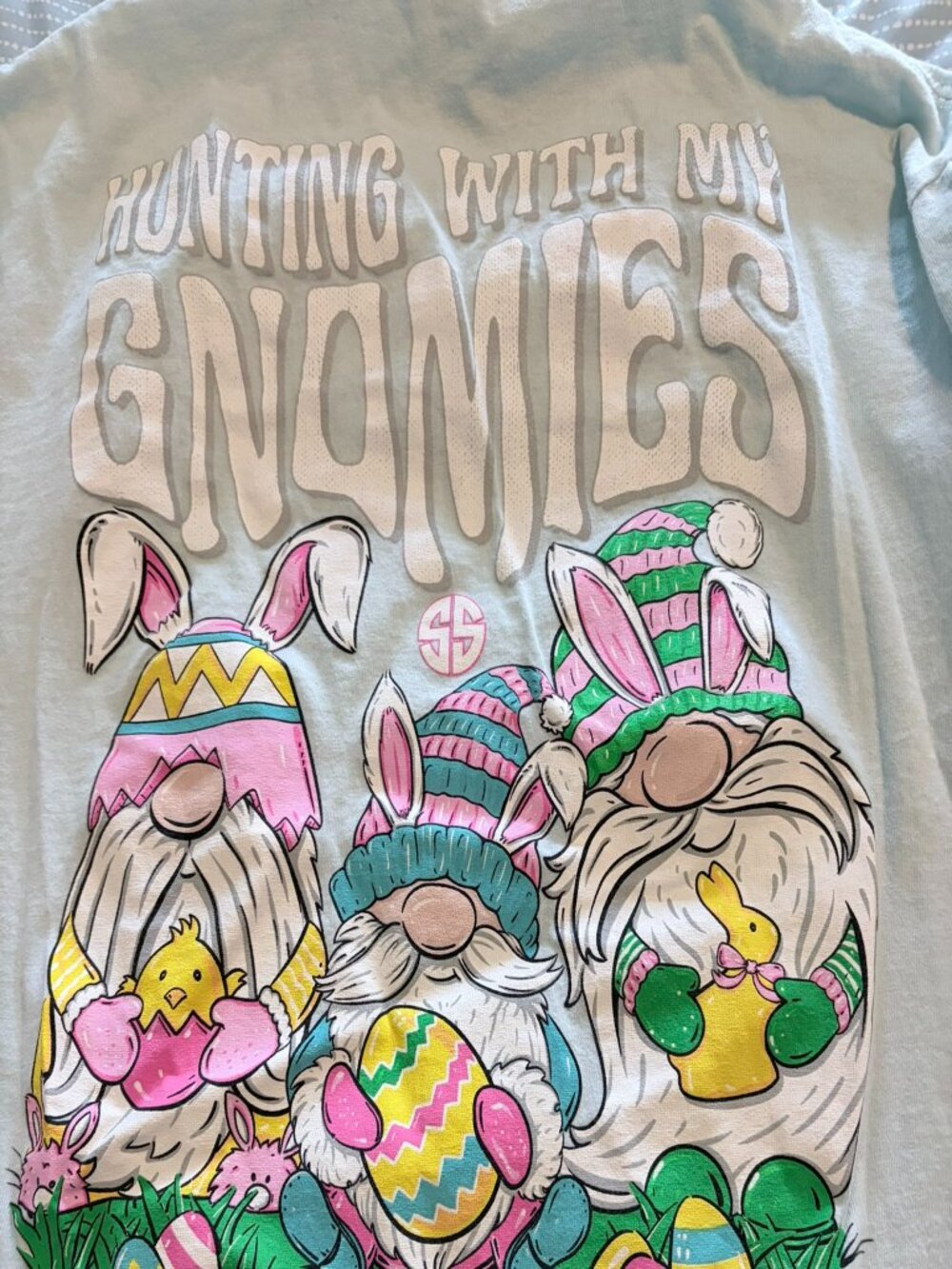Simply Southern Hunting with My Gnomies Easter Tee Large